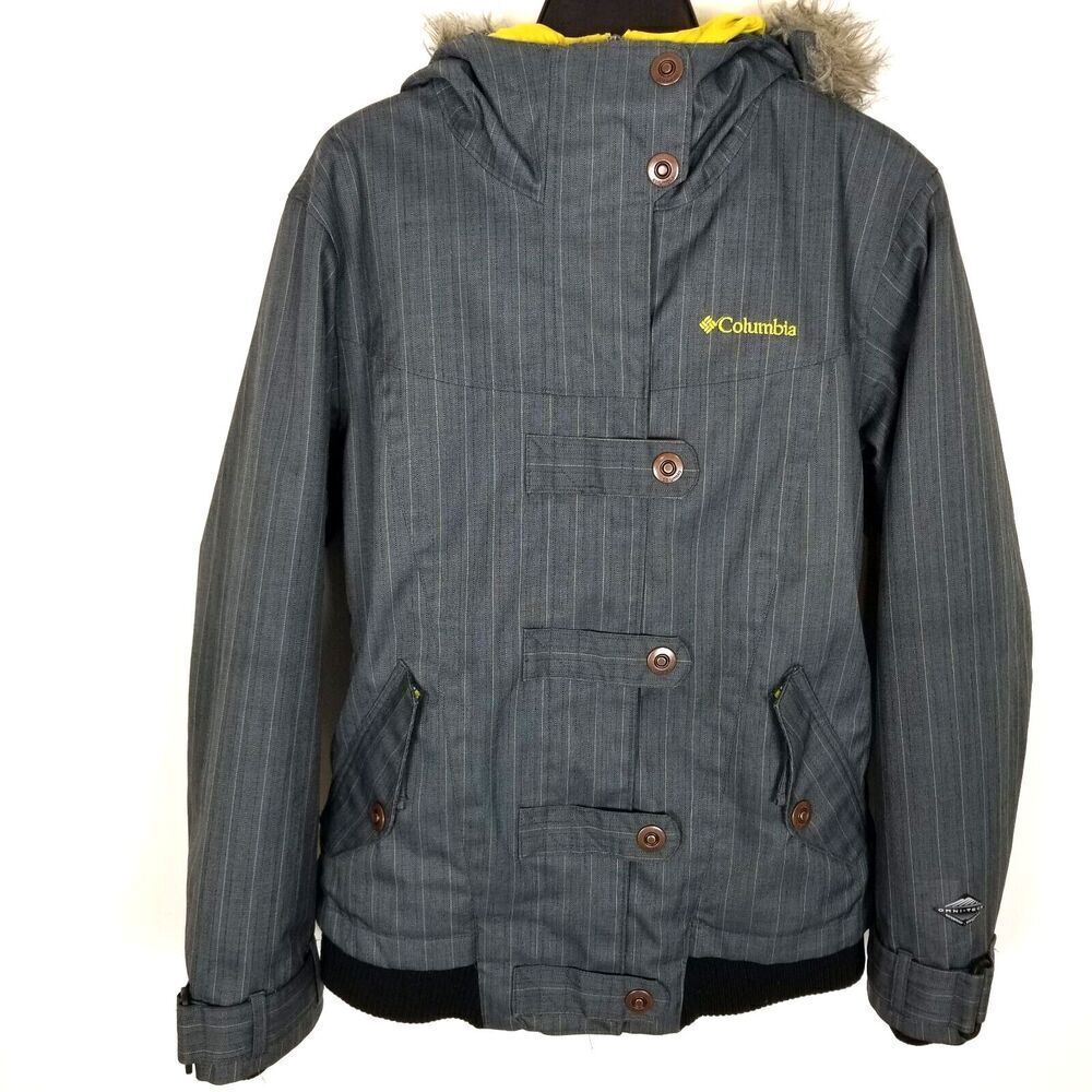 COLUMBIA‎ Women 3 in 1  Hooded  Ski Jacket size S  Grey Striped Faux Fur